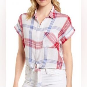 Rails Red White and Blue Plaid Short Sleeve Button Down